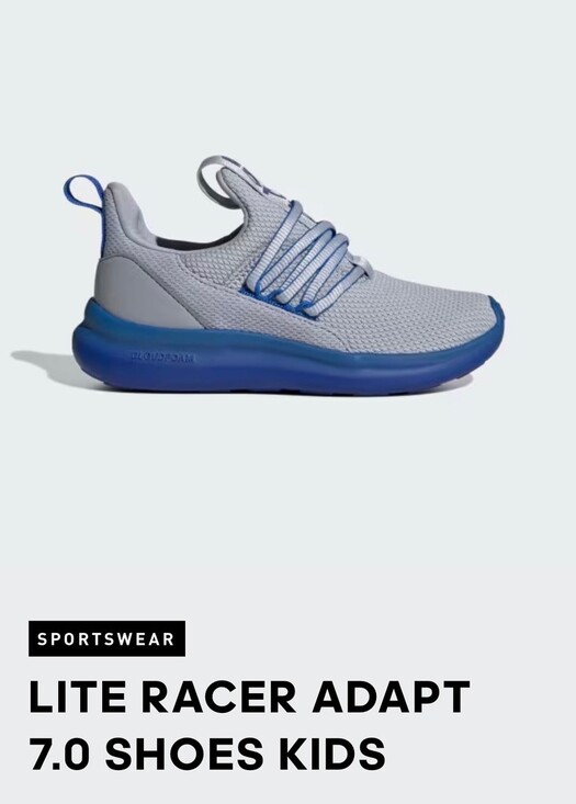 adidas Lite Racer Adapt 7.0 Kids Slip-On Athletic Sneakers Gray/Blue 6.5 W/8 - Picture 1 of 5